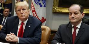 President Donald Trump pictured last year with Labor Secretary Alexander Acosta,who has attracted attention for his role in the case of Jeffrey Epstein.