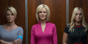 Charlize Theron,left,and Margot Robbie,right,scored Oscar nominations for Bombshell.