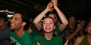 Queensland Greens supporters were overjoyed on election night.