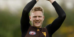 Hawthorn stand-in skipper James Sicily at training this week.