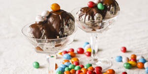 Ice-cream sundaes with leftover Easter egg chocolate sauce.