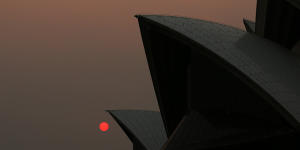 The sun is seen through bushfire haze next to the Sydney Opera House on Thursday morning. 