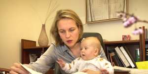 Plibersek in her Canberra office with baby Anna in 2001. 
