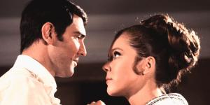 George Lazenby,the Australian who played Bond in one film,with Diana Rigg in On Her Majesty’s Secret Service.