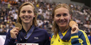 Titmus (right) with her rival,US middle-distance GOAT Katie Ledecky (left).