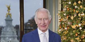 King Charles during the recording of his Christmas message at Buckingham Palace in London.