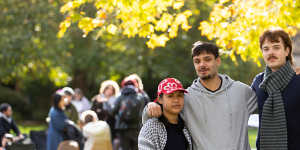 Varisha Ariadna (left),Nabil Hassine and Merrick Craven at the University of Melbourne camp.