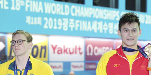 Mack Horton (left) and Sun Yang at last year's world swimming championships.