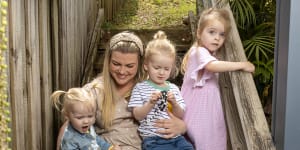 Samantha Rosewell,with her children Florence,20 months,and twins Hollie and Arlo,three. 