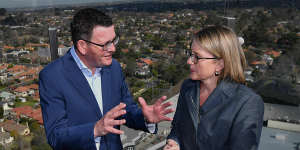 Premier Daniel Andrews and Transport Minister Jacinta Allan unveiling the planned Suburban Rail Loop just before the 2018 election.