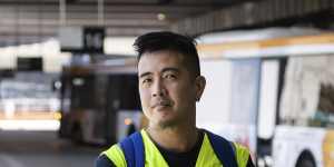 Baggage handler Jason Sacramento spends almost two hours getting home from work by bus – and electric scooter.