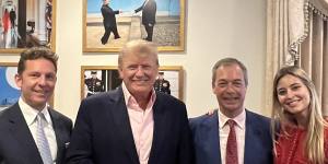 Australian Holly Valance and her husband Nick Candy (left) dined with former US president Donald Trump and conservative former British politician Nigel Farage.