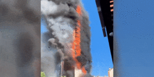 Italian firefighters battled a high-rise blaze in Milan.