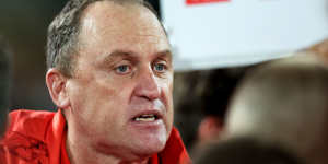 John Longmire during Gather Round. Coaches were expected to assist promotion of the round with community events in South Australia.
