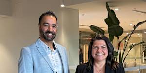 WiseTech Global CEO Zubin Appoo and KIK CEO Louise Nobes.