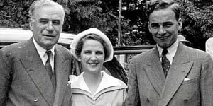 Dame Elizabeth Murdoch,pictured with her husband Sir Keith and son Rupert,around 1950.