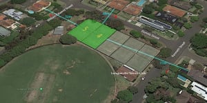 A map showing the two courts at Longueville Tennis Club which would have light poles installed under the plan.