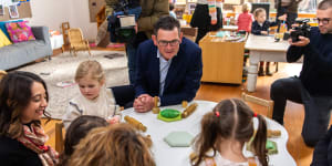 Victorian Premier,Daniel Andrews attends an early childhood learning centre on Thursday.