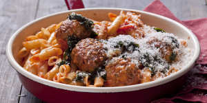 Veal and pork meatballs with tomato and oregano sugo.