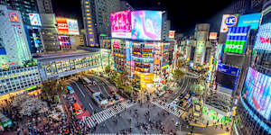 The famous crossing at Shibuya.