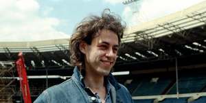 Charity crusader Bob Geldof at Wembley Stadium during preparations for Live Aid in 1985. 