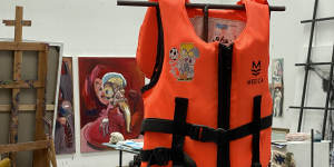 A tiny life vest from Lesbos in Greece,one of many Quilty had shipped to Australia.
