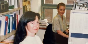 Press gallery pioneers:Chris Wallace,left,with Laura Tingle in 1990,when they worked in The Australian’s Canberra bureau,
