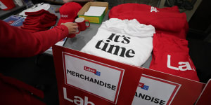 Labor was selling"It's time"T-shirts at Bill Shorten's speech. 