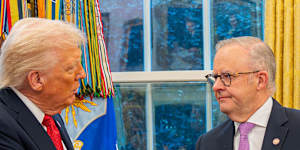 Donald Trump and Anthony Albanese meet in the White House.