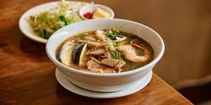 Noodle soups are topped with crab and prawn,duck maryland and snails.