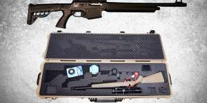 Gregory Lynn’s Barathrum Arms shotgun and his Ruger American rifle,seized by police. 