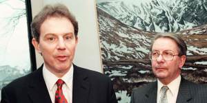 Labour leader Tony Blair (left) meets Professor Philip James at the Scottish Labour Party conference in Inverness,1997.