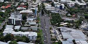 Mount Gravatt’s high street on Logan Road,looking towards Brisbane CBD.