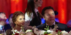 Linda McMahon,a member of Donald Trump’s transition team,and Elon Musk listen as Trump speaks during an America First Policy Institute gala at his Mar-a-Lago estate on Thursday.