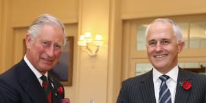 King Charles,then Prince of Wales,with Malcolm Turnbull,then prime minister,in Canberra in 2015.