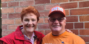 One Nation leader Pauline Hanson stood by Allan Beale,pictured here with him at the North Albury pre-polling centre