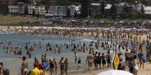 Beachgoers flocked to Bondi,where temperatures surpassed 35 degrees on Sunday.