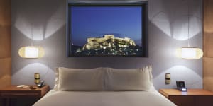 Some rooms at the New Hotel Athens have views of the Acropolis.