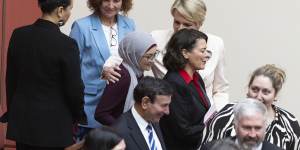 Fatima Payman and Tanya Plibersek after the swearing-in of Governor-General Sam Mostyn.