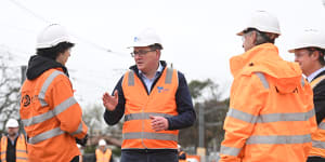 Premier Daniel Andrews during a tour of a level crossing removal site in Croydon on Wednesday.
