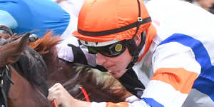 Damian Lane rides Veight to victory at Moonee Valley last month.