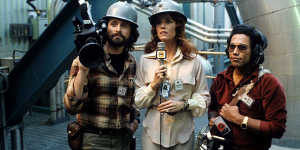 Douglas,Jane Fonda and Daniel Valdez in The China Syndrome (1979). 