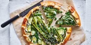 Spring vegetable tart with asparagus,peas and zucchini.