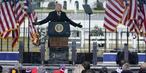 Then-president Donald Trump speaks at a rally before a mob invaded the US Capitol on January 6,2021.
