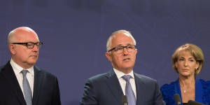 Prime Minister Malcolm Turnbull and Minister for Employment Michaelia Cash address the media after the release of the final report from the royal commission into trade union governance and corruption.