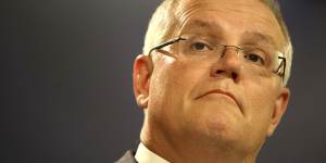 Scott Morrison at a press conference in Sydney yesterday.