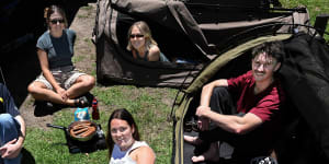 Zac Short and friends camping on the foreshore at Lorne before Christmas. 