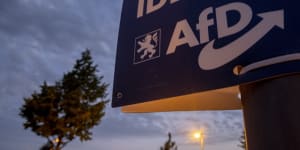 An election poster of right wing party AfD is fixed on a pole during the Hesse federal state election in Frankfurt,Germany.