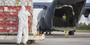 A RAAF Hercules supplies humanitarian aid in Tonga last year.
