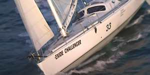 Exide Challenger under sail before the Vendee Globe,from the documentary Miracle at Sea. 